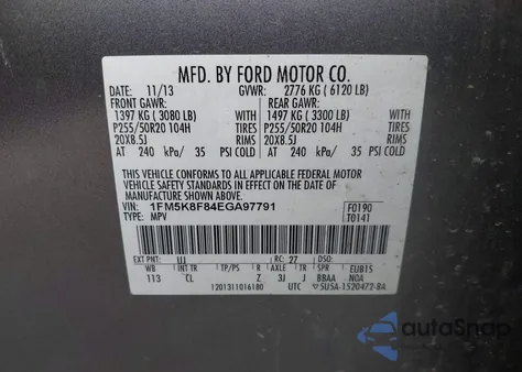 2014 Ford Explorer Limited z USA, uszkodzony, nr VIN 1FM5K8F84EGA97791